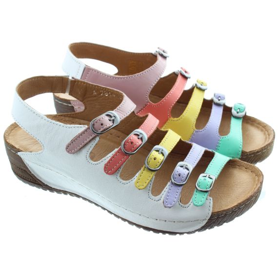 ADESSO Ladies Astrid Buckle Sandals In Mixed Multi White