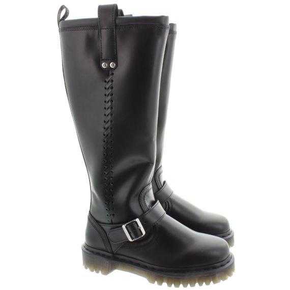 DR MARTENS Ladies Anistone Biker High Boots In Black 