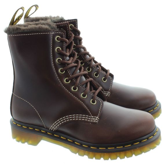 DR MARTENS Ladies Serena Fur Ankle Boots In Brown