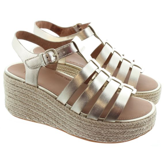 FITFLOP Ladies Platform Espadrille Leather Fisherman Wedge Sandals In Gold