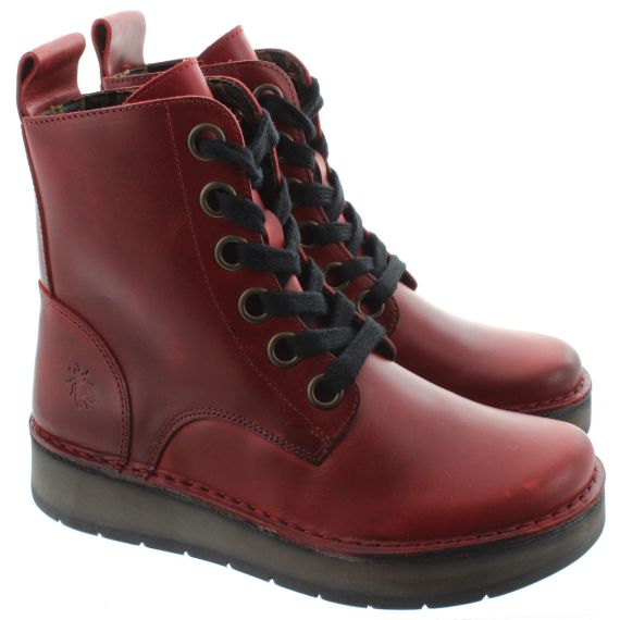 FLY Ladies Reig Lace Ankle Boots In Red