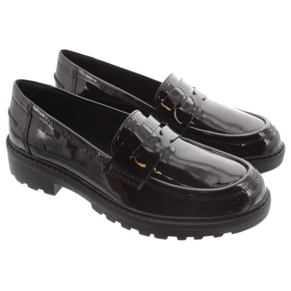GEOX Juniors And Youths Casey Loafers In Black Patent
