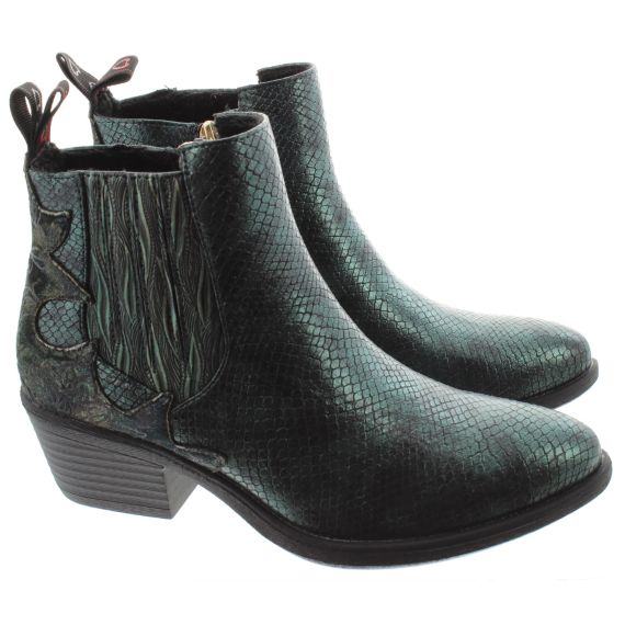 HEAVENLY FEET Ladies Christina Western Ankle Boots In Green
