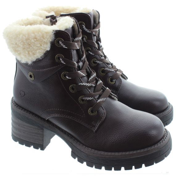 HEAVENLY FEET Ladies Electra Heel Lace Ankle Boots In Brown 