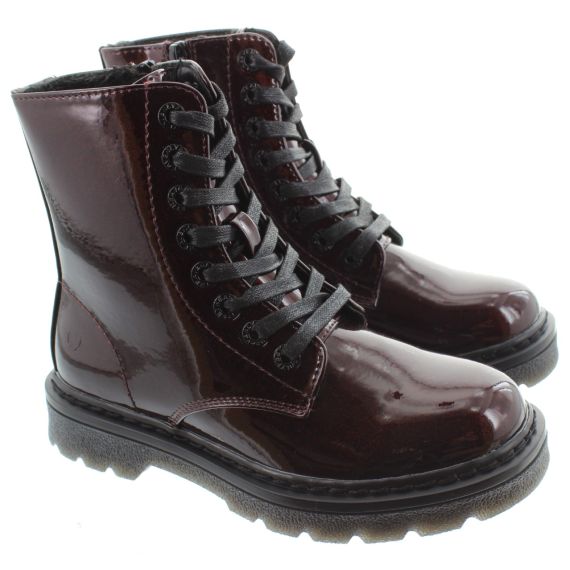 HEAVENLY FEET Ladies Justina Lace Ankle Boots In Burgundy Glitter 