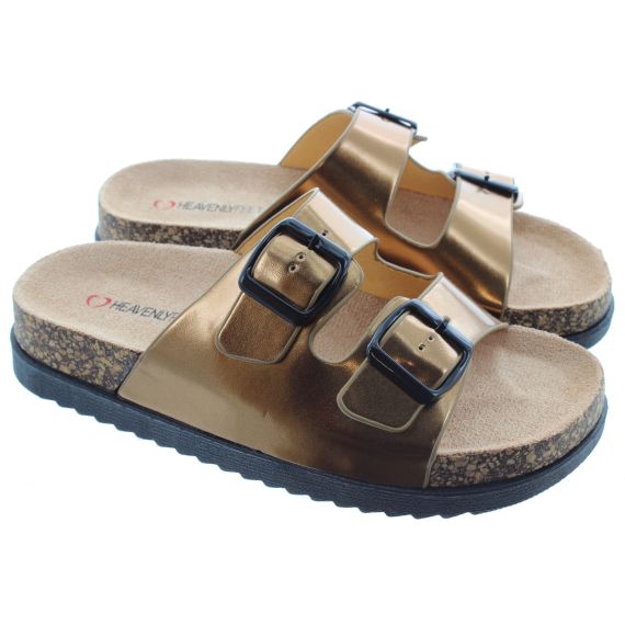 HEAVENLY FEET Ladies Totnes Metallic Mules In Old Gold