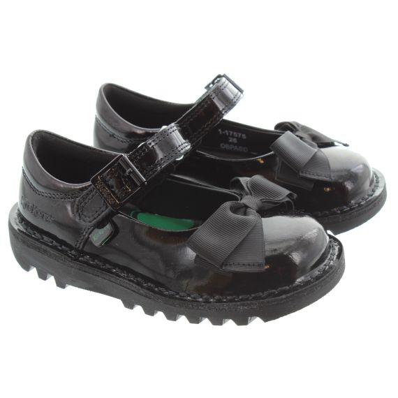 KICKERS Kids Kick Mary Jane Bow Shoes In Black Patent