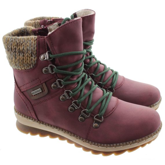 LUNAR Ladies Candy Waterproof Ankle Boots In Burgundy 