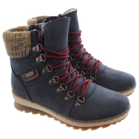 LUNAR Ladies Candy Waterproof Ankle Boots In Navy 