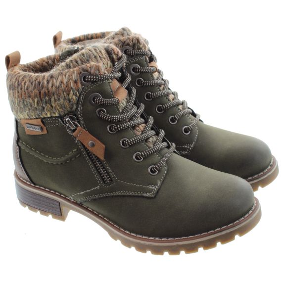 LUNAR Ladies Millie Waterproof Ankle Boots In Olive 