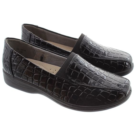 LUNAR Ladies Neive 2 Wedge Loafers In Black Patent 