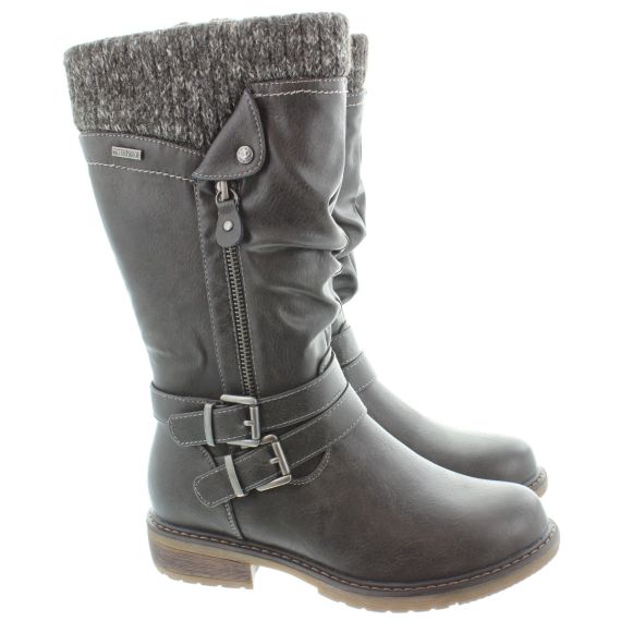 LUNAR Ladies GLB134 Peyton Waterproof Calf Boots In Grey