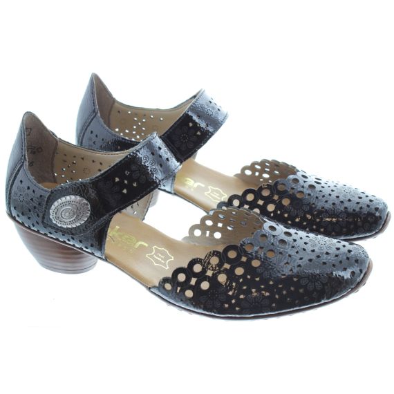 RIEKER Ladies 43753 Full Toe Heels In Black Patent