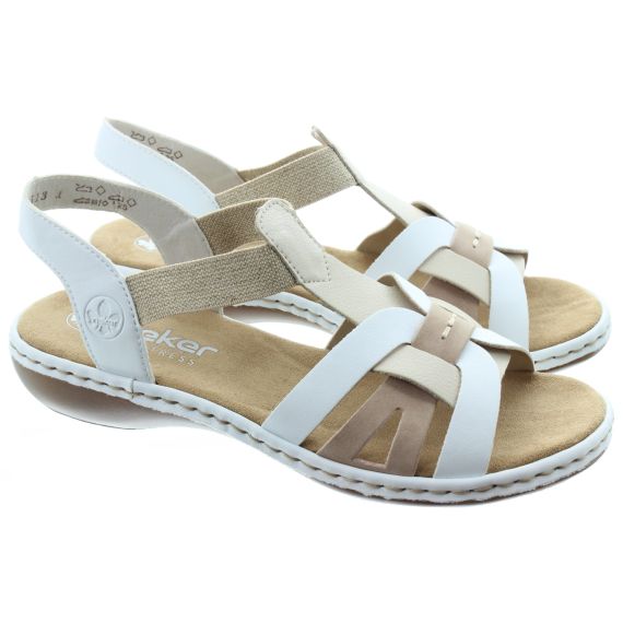 RIEKER Ladies 65918 Multi Sandals In White