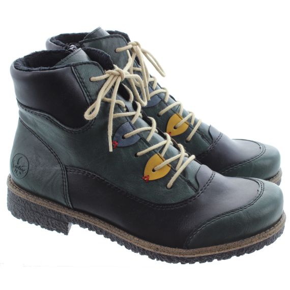 RIEKER Ladies 73510 Multi Lace Ankle Boots In Green