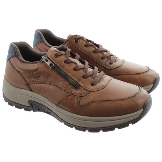 RIEKER Mens 11002 Extra Wide Zip Lace Shoes In Tan 