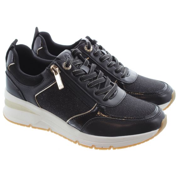 TAMARIS Ladies 23721 Wedge Trainers In Black