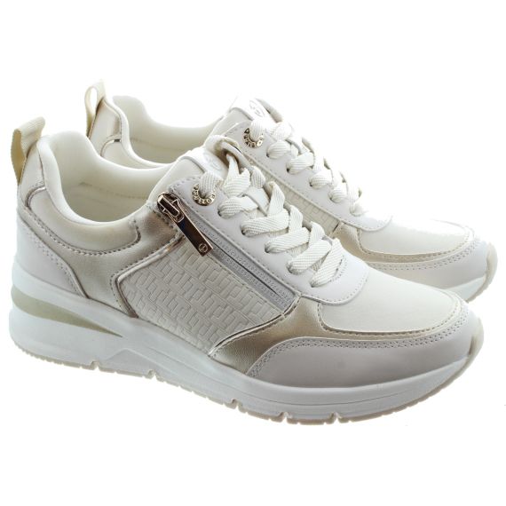 TAMARIS Ladies 23721 Wedge Trainers In Ivory