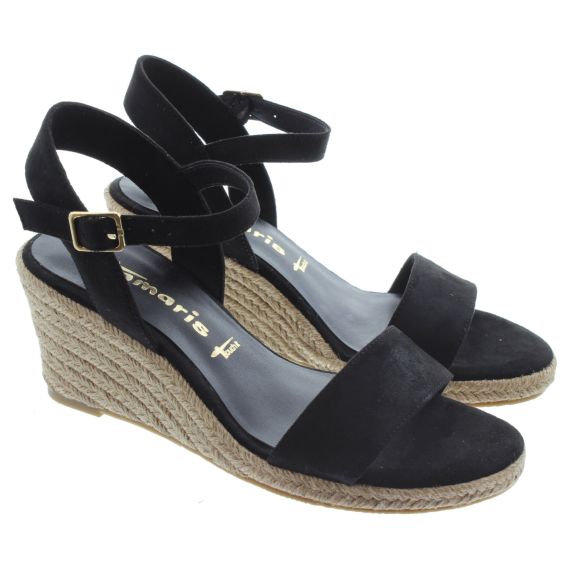 TAMARIS Ladies 28300 Wedge Sandals In Black