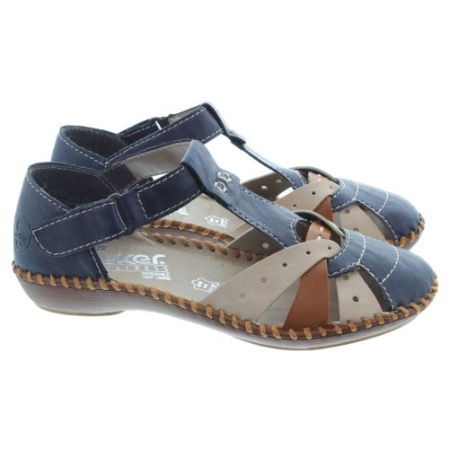 RIEKER Ladies M1655 Open Shoes In Navy Multi
